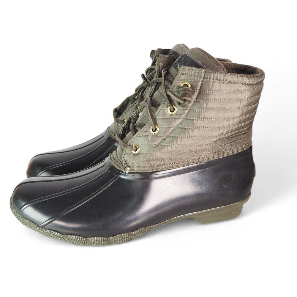 Sperry Saltwater Puff Quilted Pac Duck Boots Olive / Black STS8670 Women's 10 - Picture 2 of 11